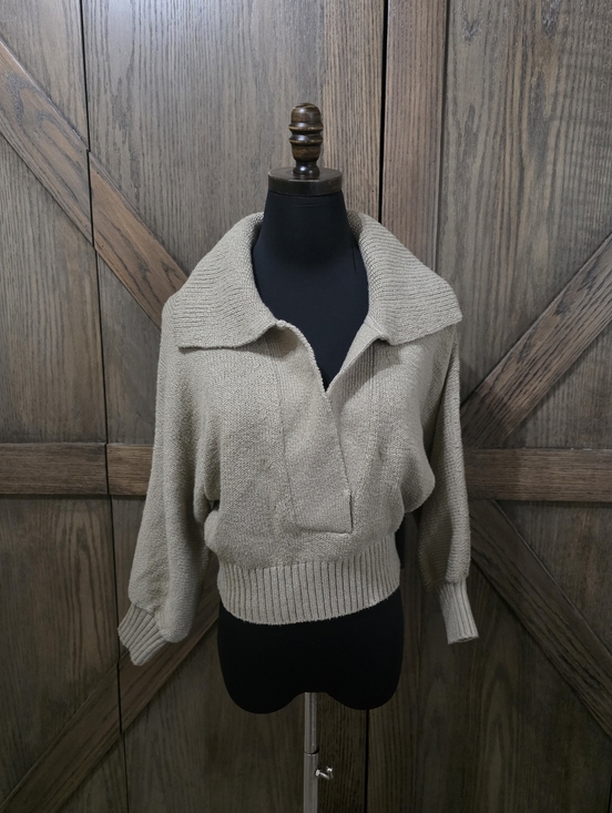 Brochu Walker Sweaters - Brochu Walker Beige Cropped Collared Knit Sweater